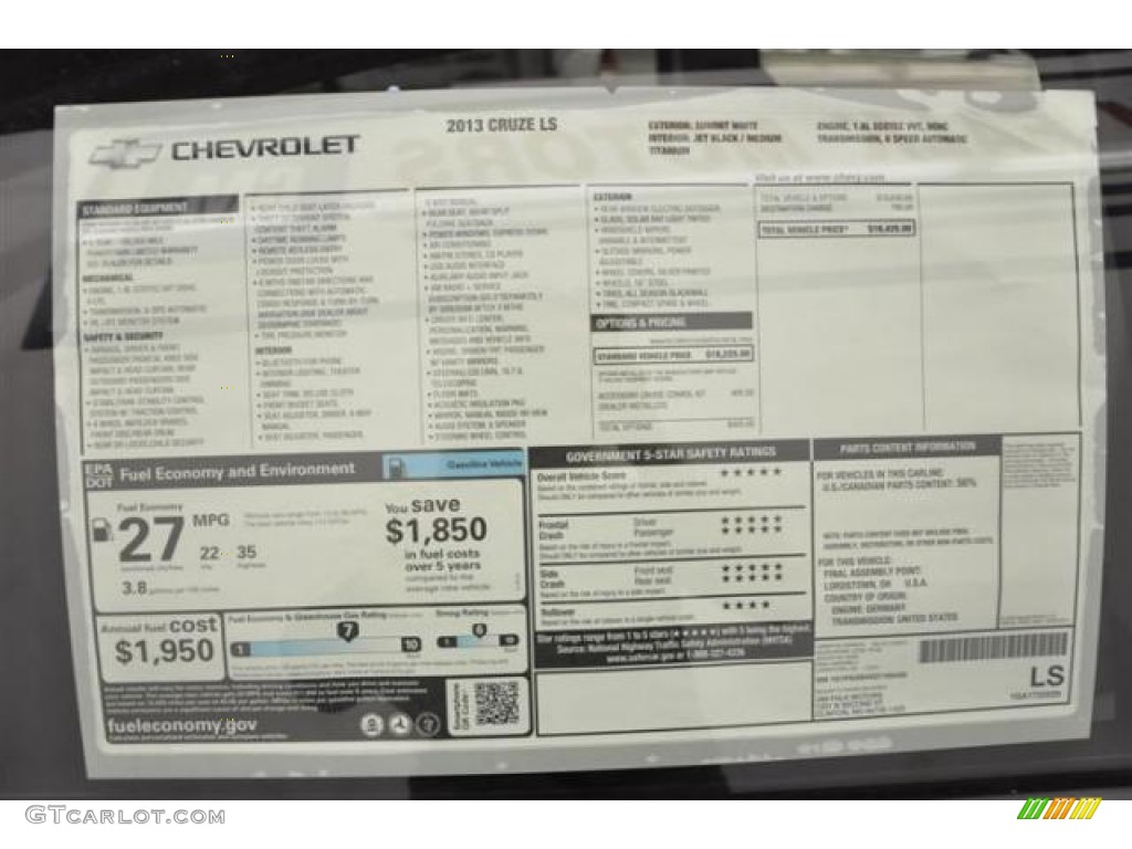2013 Chevrolet Cruze LS Window Sticker Photo #70712594