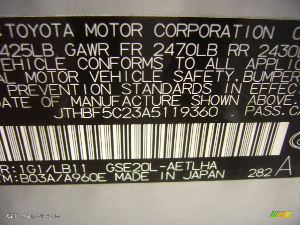 2010 IS Color Code 1G1 for Tungsten Silver Pearl Photo #70717547