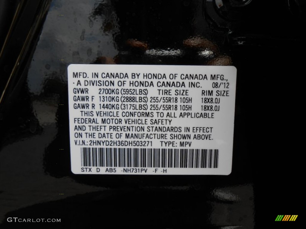 2013 MDX Color Code NH731PV for Crystal Black Pearl Photo #70724528
