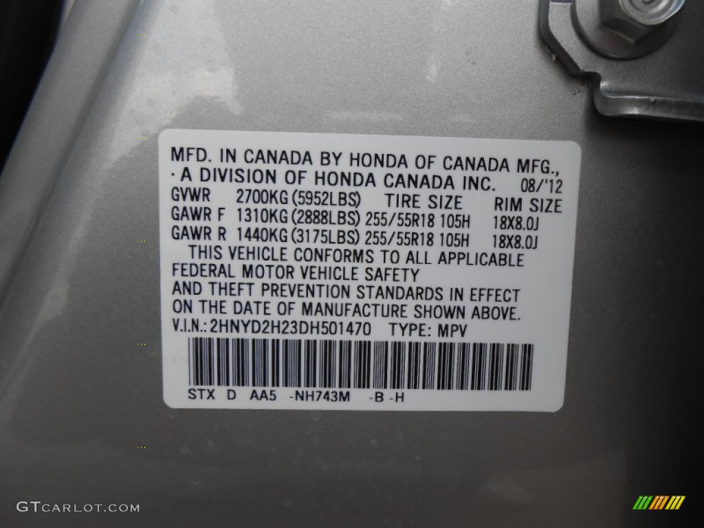 2013 MDX Color Code NH743M for Palladium Metallic Photo #70724987