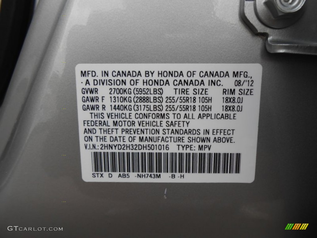 2013 MDX Color Code NH743M for Palladium Metallic Photo #70725460