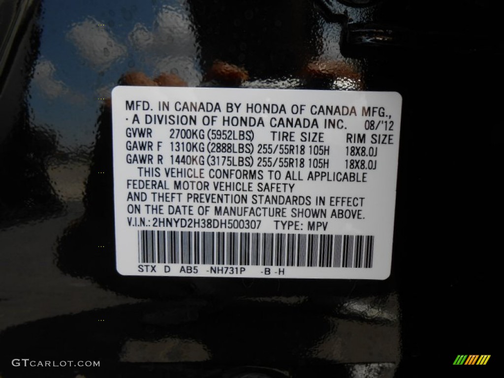 2013 MDX Color Code NH731P for Crystal Black Pearl Photo #70725938