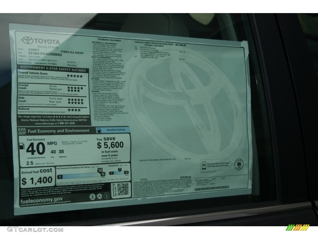 2012 Toyota Camry Hybrid XLE Window Sticker Photos