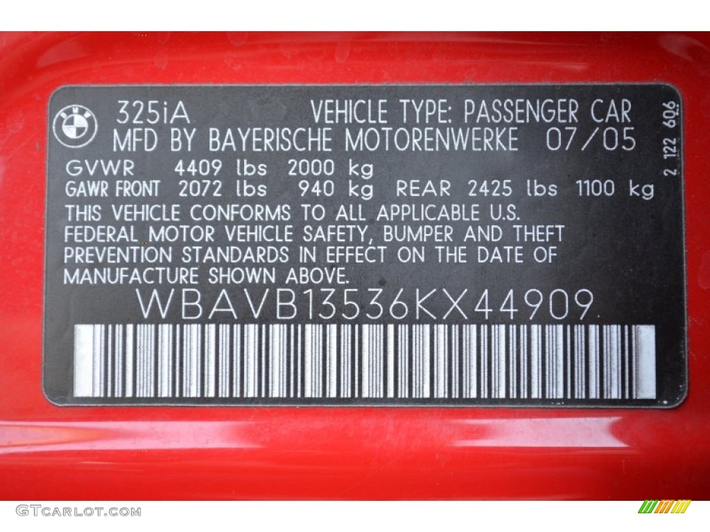 2006 BMW 3 Series 325i Sedan Info Tag Photos