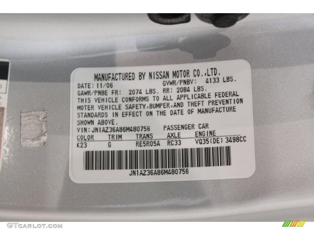 2006 350Z Color Code K23 for Silver Alloy Metallic Photo #70744550
