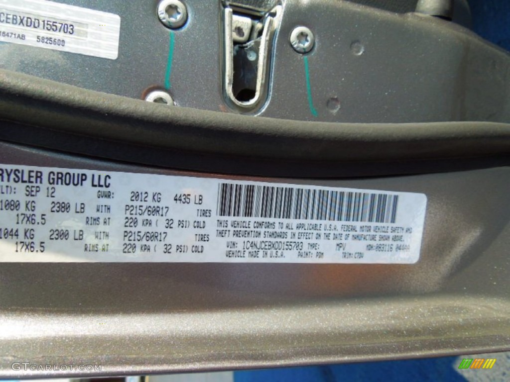2013 Compass Color Code PDM for Mineral Gray Metallic Photo #70753106