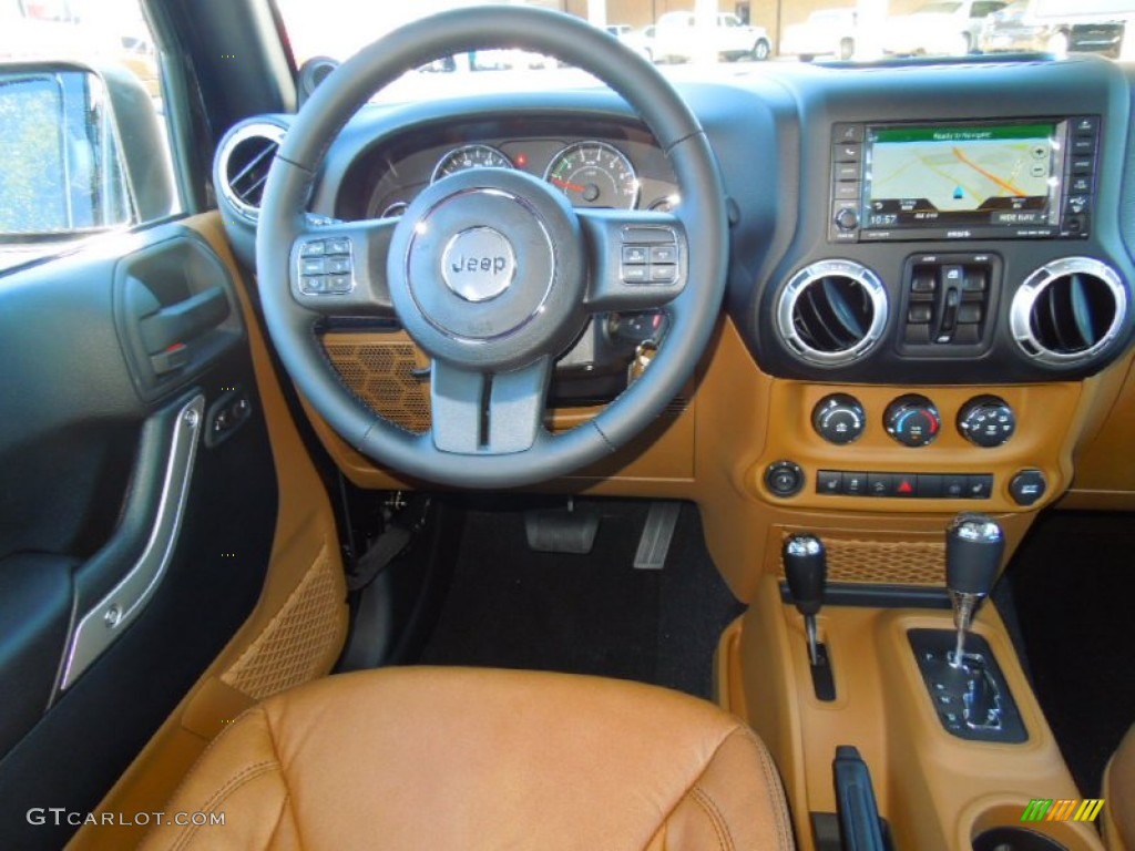 2013 Jeep Wrangler Unlimited Rubicon 4x4 Black/Dark Saddle Dashboard Photo #70754444