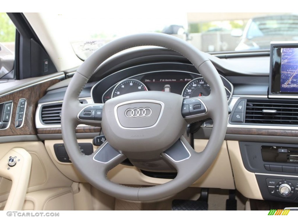 2013 Audi A6 2.0T quattro Sedan Velvet Beige Steering Wheel Photo #70761803