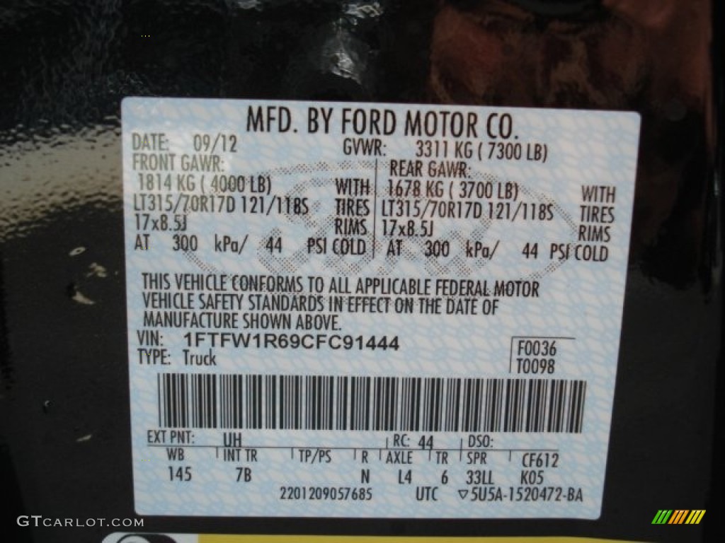 2012 F150 Color Code UH for Tuxedo Black Metallic Photo #70769024