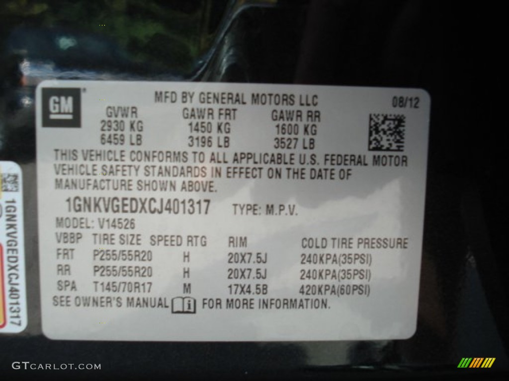 2012 Traverse LT AWD - Black Granite Metallic / Ebony photo #20