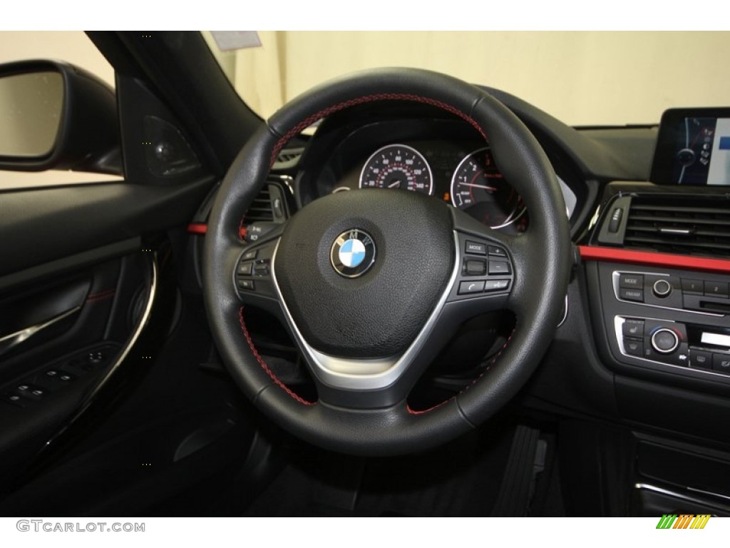 2012 BMW 3 Series 328i Sedan Black/Red Highlight Steering Wheel Photo #70780262