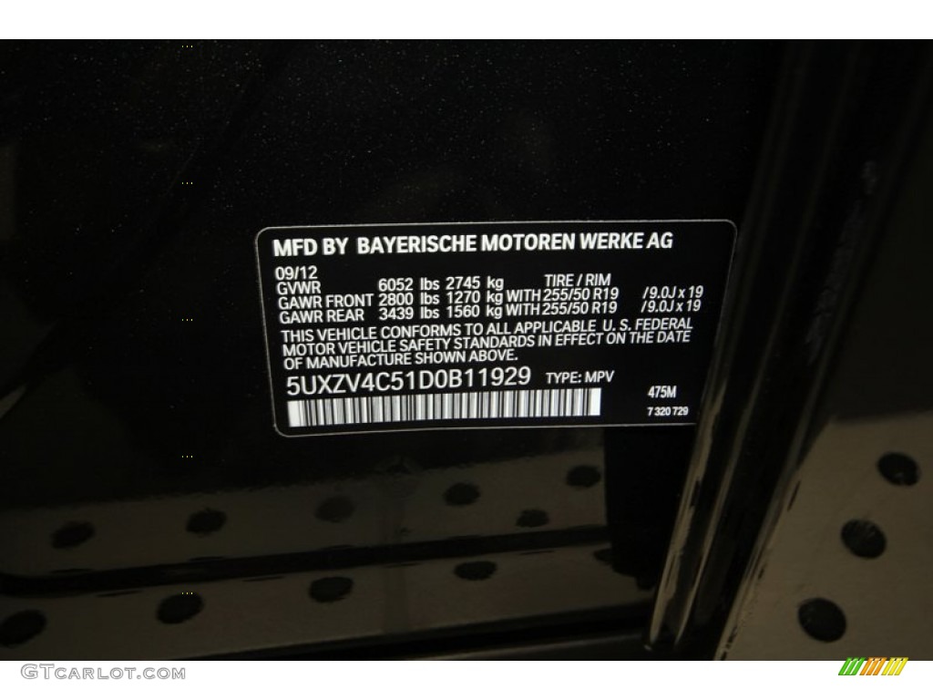 2013 X5 Color Code 475 for Black Sapphire Metallic Photo #70784124