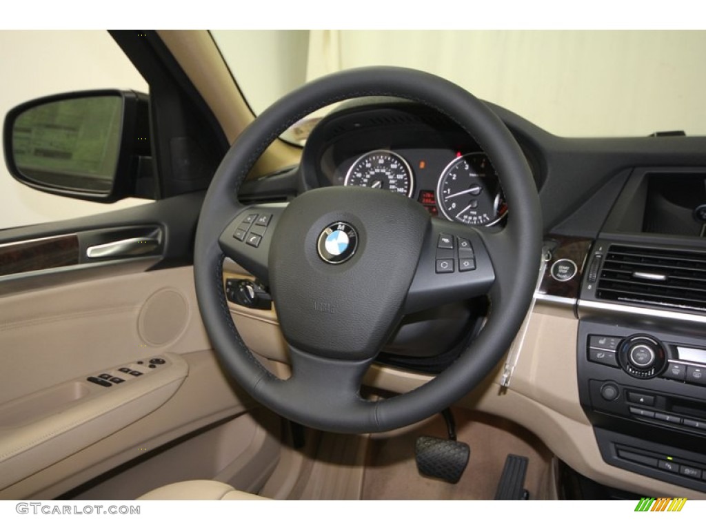 2013 BMW X5 xDrive 35i Premium Sand Beige Steering Wheel Photo #70784258