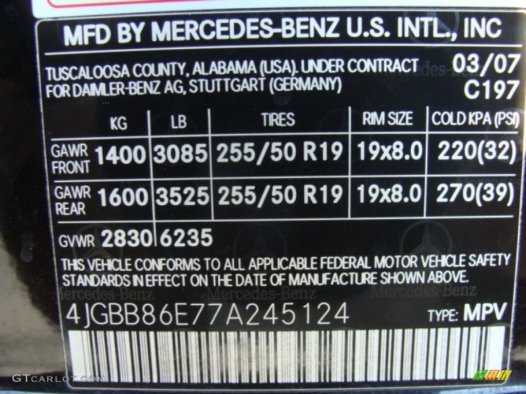 2007 ML Color Code 197 for Obsidian Black Metallic Photo #70786592