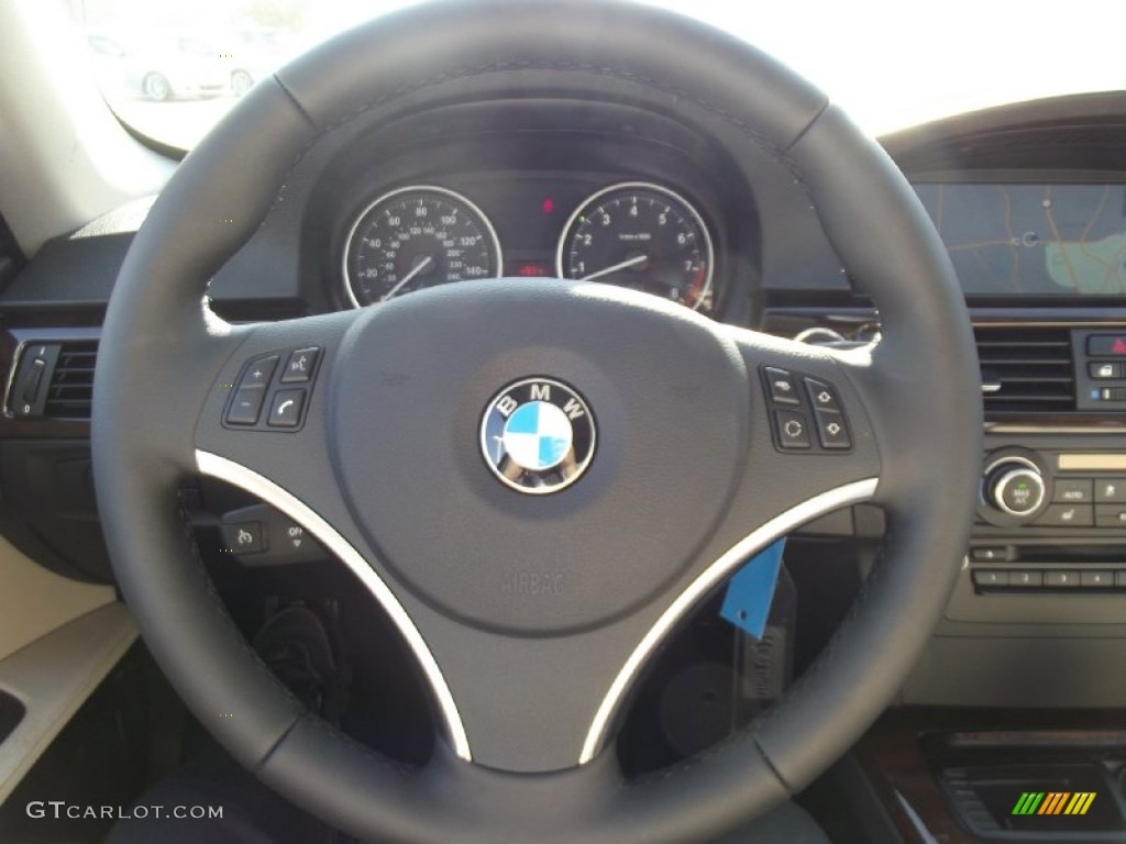 2013 BMW 3 Series 328i Coupe Oyster Steering Wheel Photo #70790639