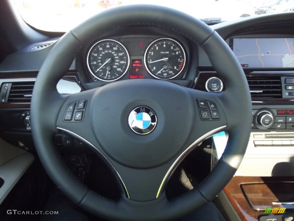 2013 BMW 3 Series 328i Convertible Oyster Steering Wheel Photo #70791314