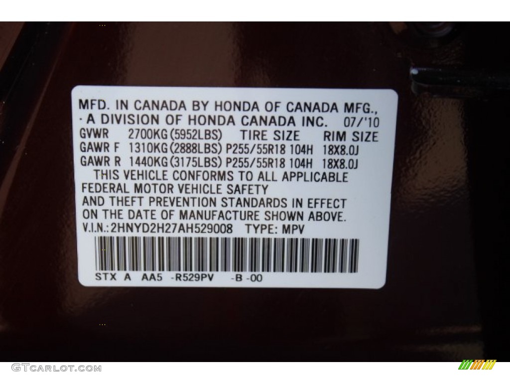 2010 MDX Color Code R529PV for Dark Cherry Pearl Photo #70791389