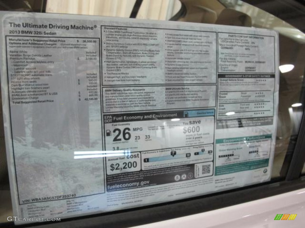 2013 BMW 3 Series 328i Sedan Window Sticker Photo #70800551