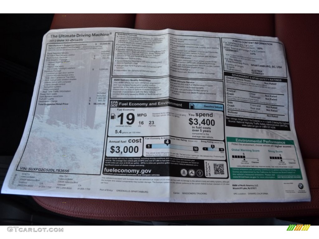 2013 BMW X6 xDrive35i Window Sticker Photo #70809686