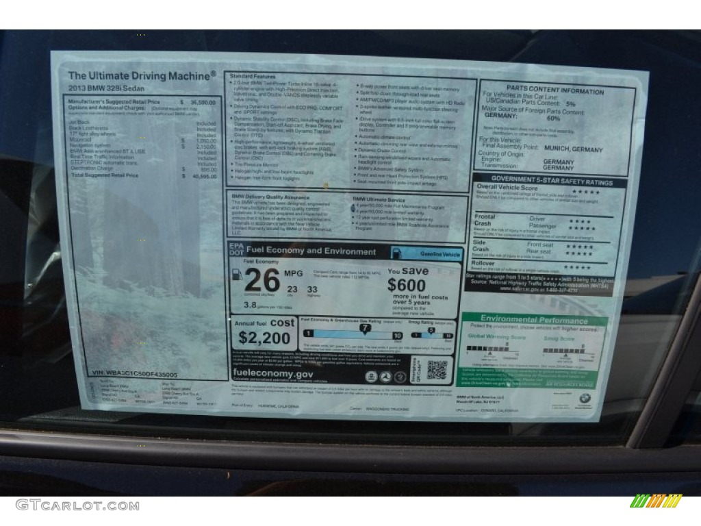 2013 BMW 3 Series 328i Sedan Window Sticker Photo #70809872