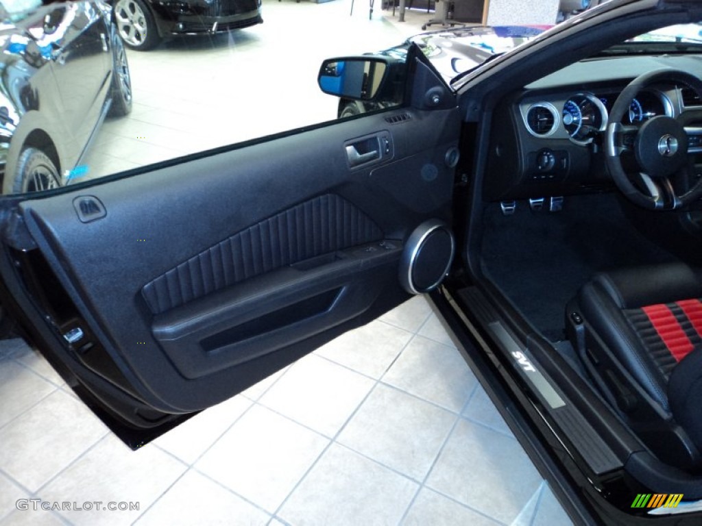 2012 Ford Mustang Shelby GT500 Convertible Charcoal Black/Red Door Panel Photo #70828341