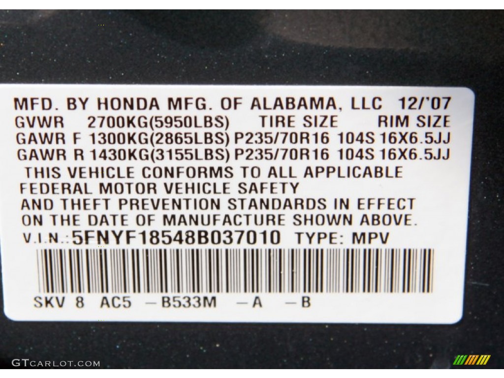 2008 Pilot EX-L 4WD - Steel Blue Metallic / Gray photo #26