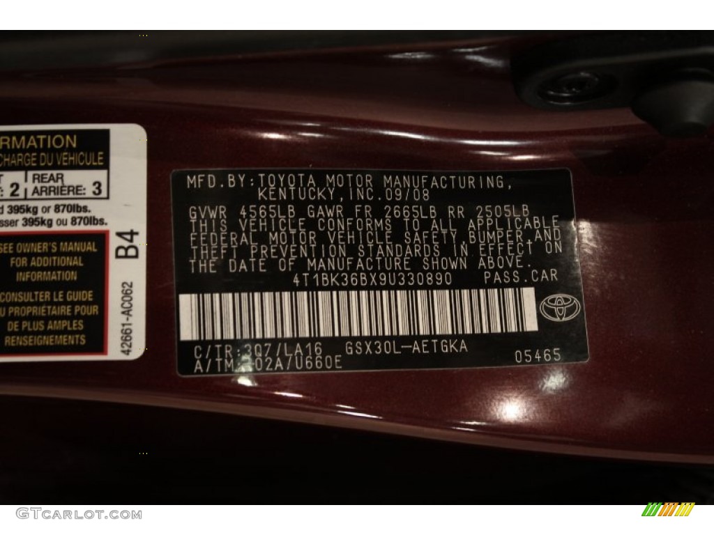 2009 Avalon Color Code 3Q7 for Cassis Red Pearl Photo #70835592