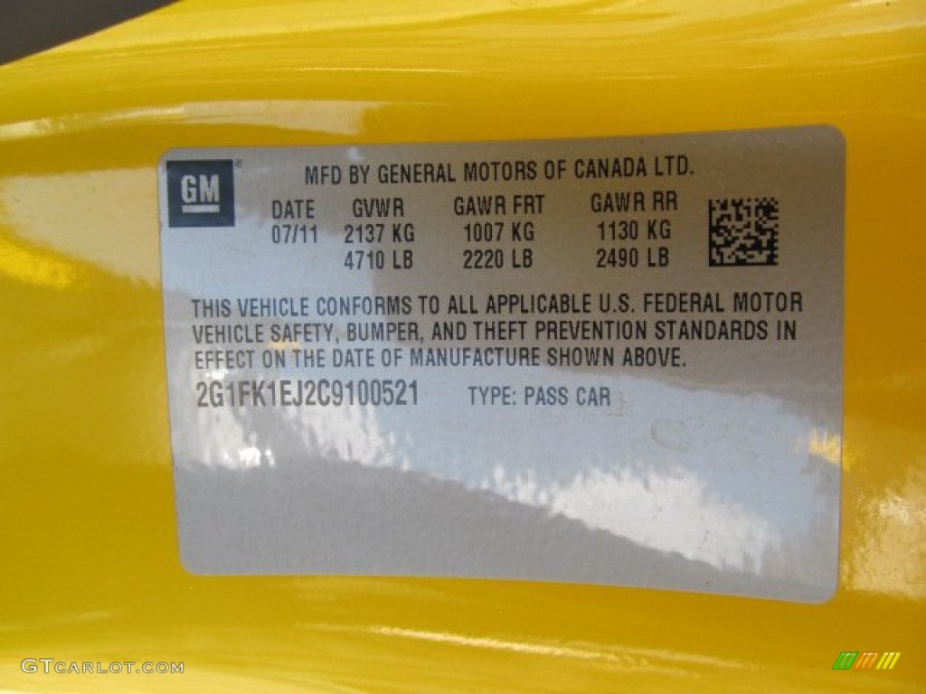 2012 Chevrolet Camaro SS Coupe Info Tag Photo #70838265