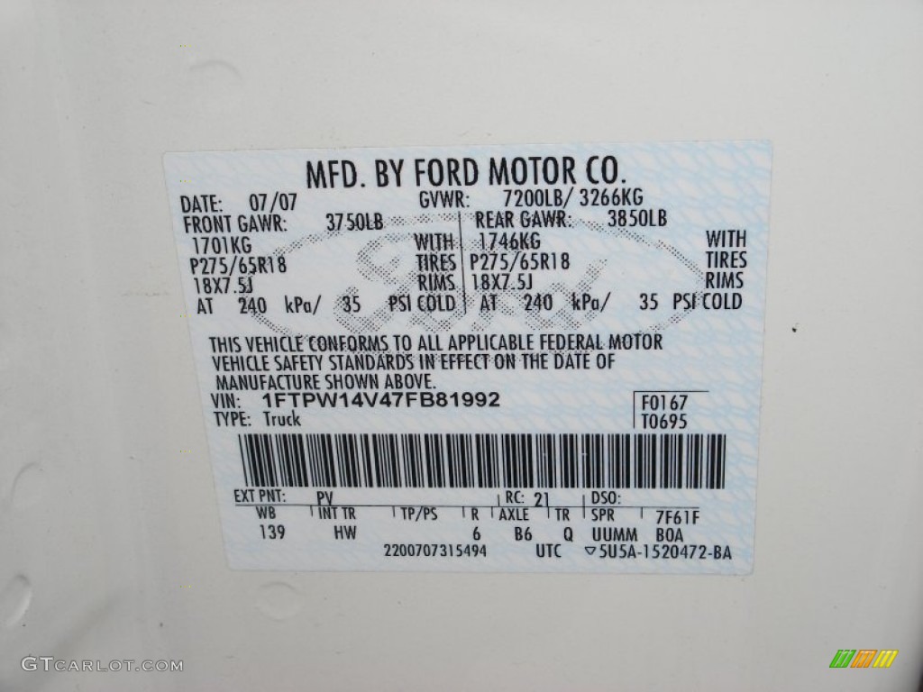 2007 F150 Color Code PV for White Sand Tri-Coat Photo #70842498