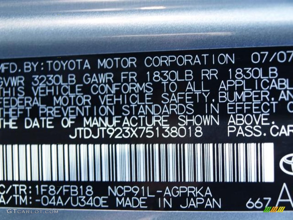 2007 Yaris Color Code 1F8 for Meteorite Metallic Photo #70845348