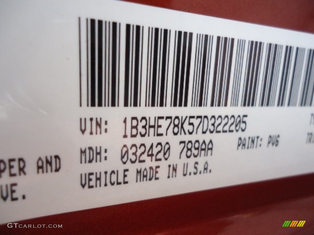 2007 Caliber Color Code PV6 for Sunburst Orange Pearl Photo #70853775