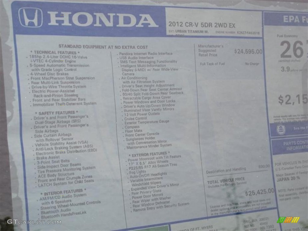 2012 Honda CR-V EX Window Sticker Photo #70860630