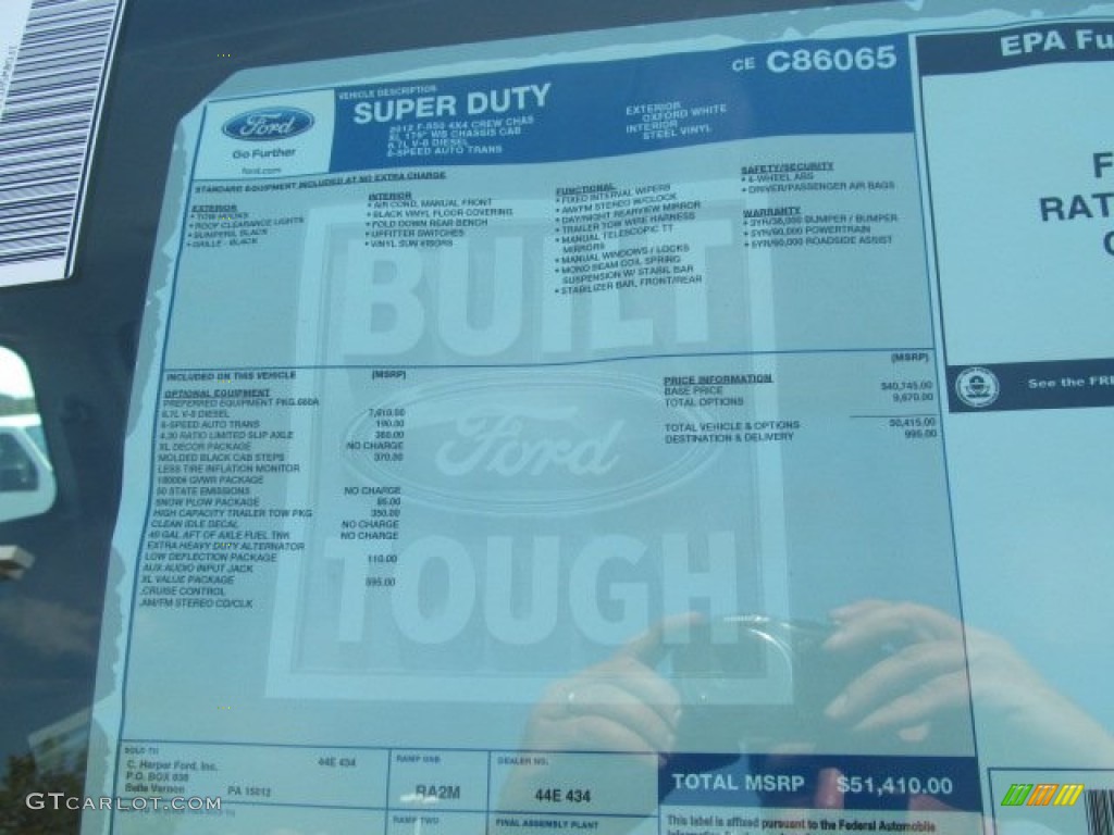 2012 Ford F550 Super Duty XL Crew Cab 4x4 Chassis Window Sticker Photos
