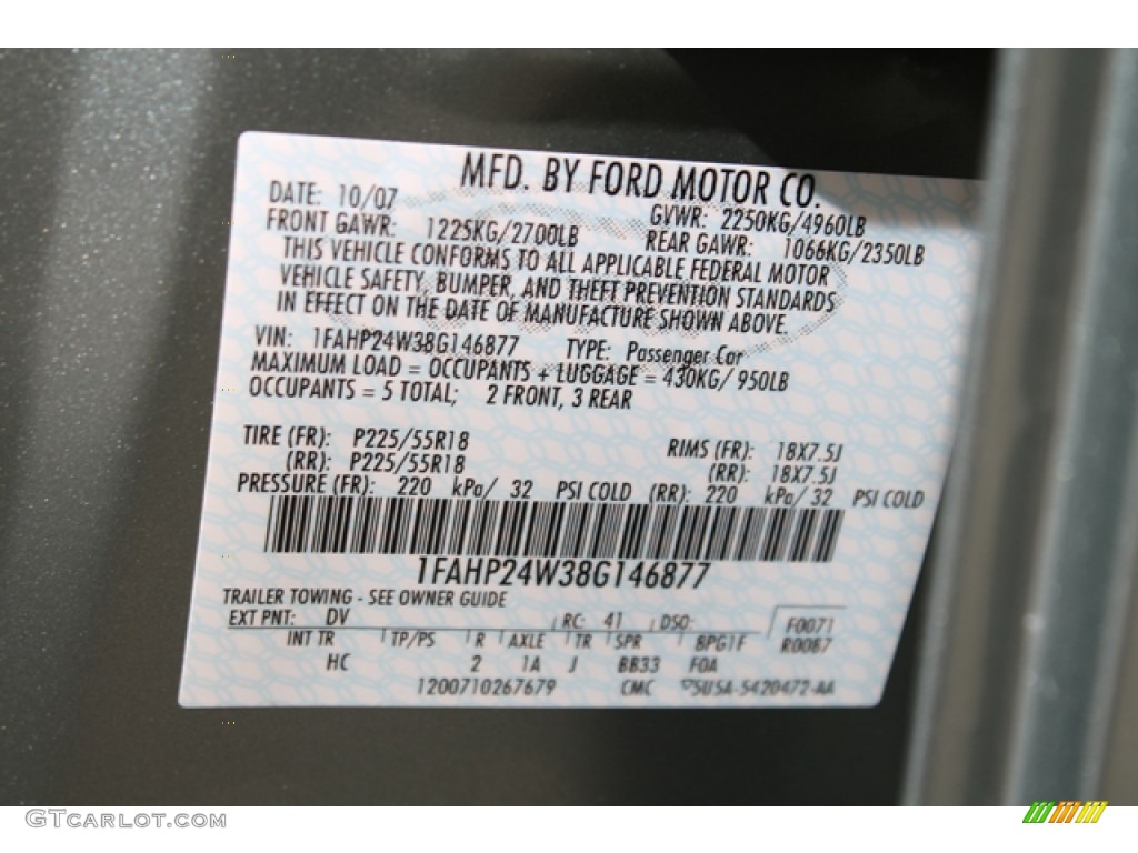 2008 Taurus Color Code DV for Titanium Green Metallic Photo #70872888