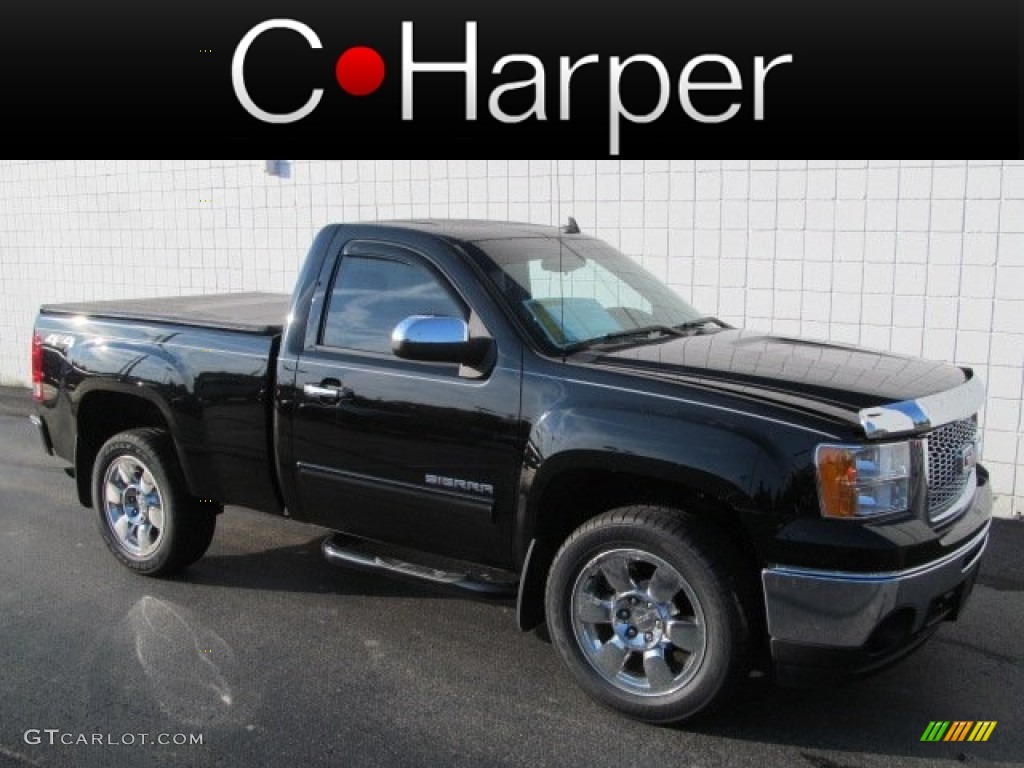 2010 Sierra 1500 SLE Regular Cab 4x4 - Onyx Black / Ebony photo #1