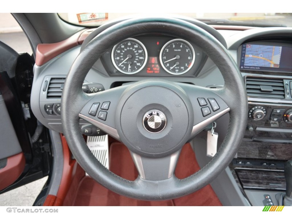 2005 BMW 6 Series 645i Convertible Chateau Red Steering Wheel Photo #70886956