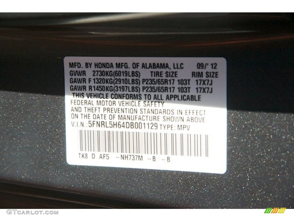 2013 Odyssey Color Code NH737M for Polished Metal Metallic Photo #70894097