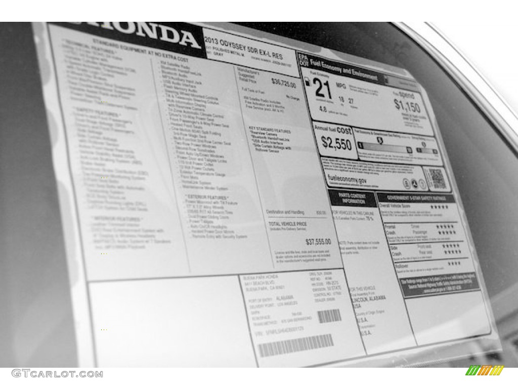 2013 Honda Odyssey EX-L Window Sticker Photo #70894108
