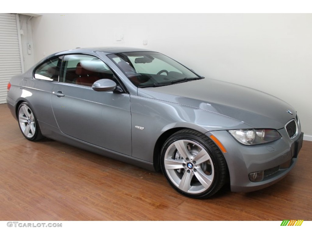 2009 3 Series 335i Coupe - Space Grey Metallic / Coral Red/Black Dakota Leather photo #2