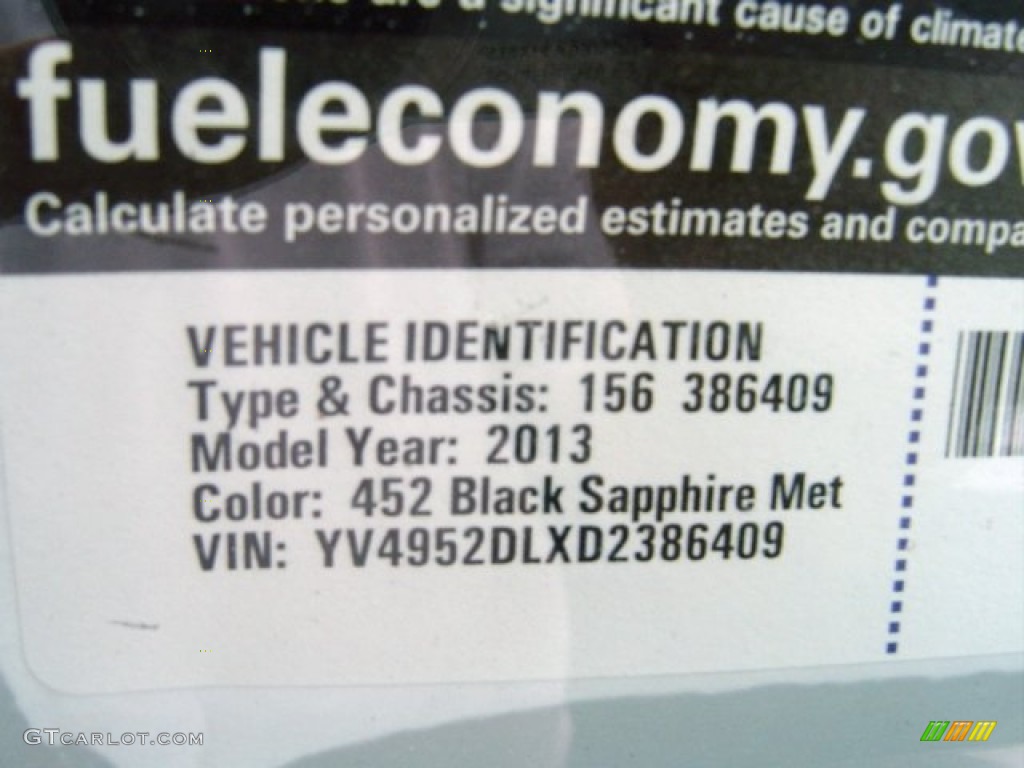 2013 XC60 Color Code 452 for Black Sapphire Metallic Photo #70902253