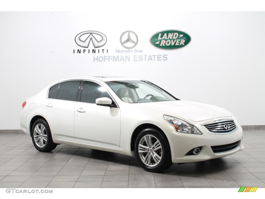 2010 G 37 x AWD Sedan - Moonlight White / Stone photo #1