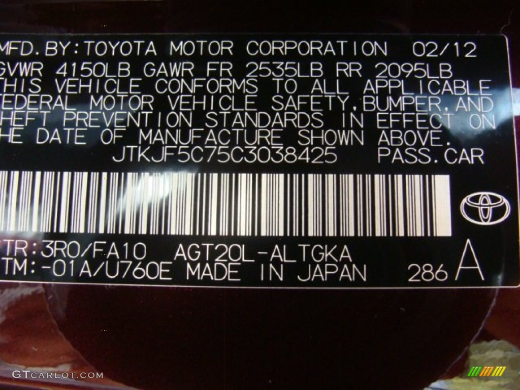 2012 tC Color Code 3R0 for Sizzling Crimson Mica Photo #70912909