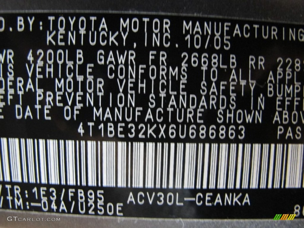 2006 Camry Color Code 1E3 for Phantom Gray Pearl Photo #70913833