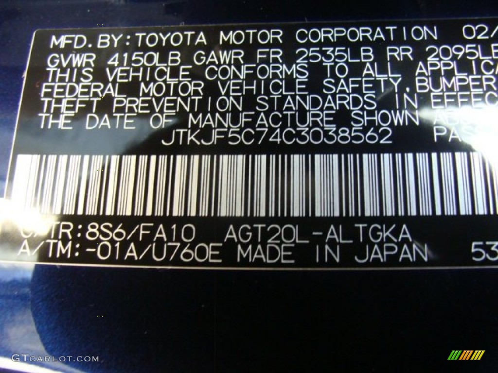 2012 tC Color Code 8S6 for Nautical Blue Metallic Photo #70915294