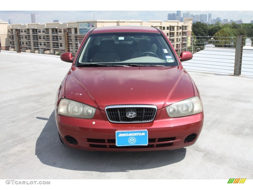 2002 Elantra GLS Sedan - Chianti Red / Gray photo #2