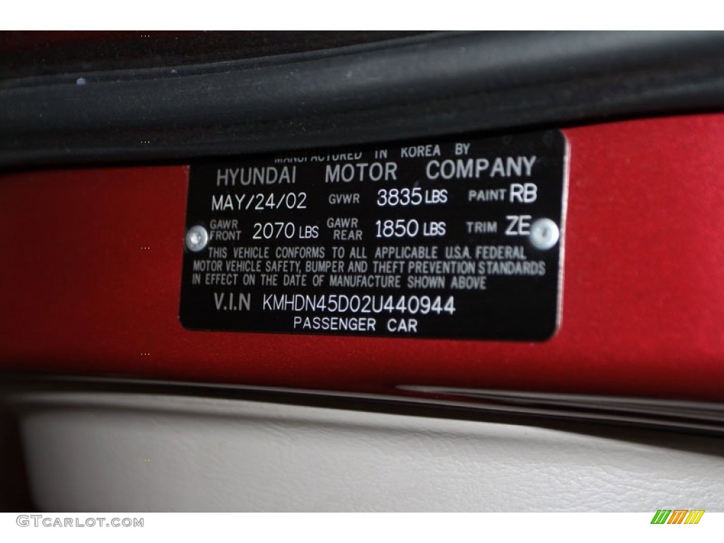 2002 Elantra GLS Sedan - Chianti Red / Gray photo #26