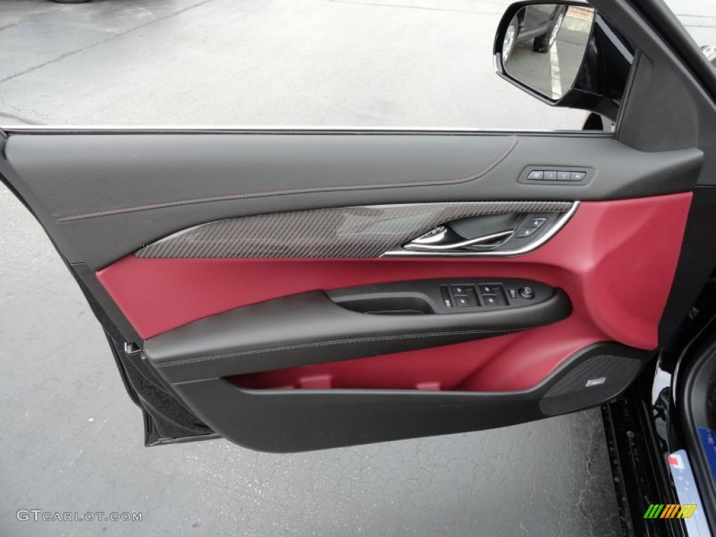 2013 Cadillac ATS 2.5L Luxury Morello Red/Jet Black Accents Door Panel Photo #70932808