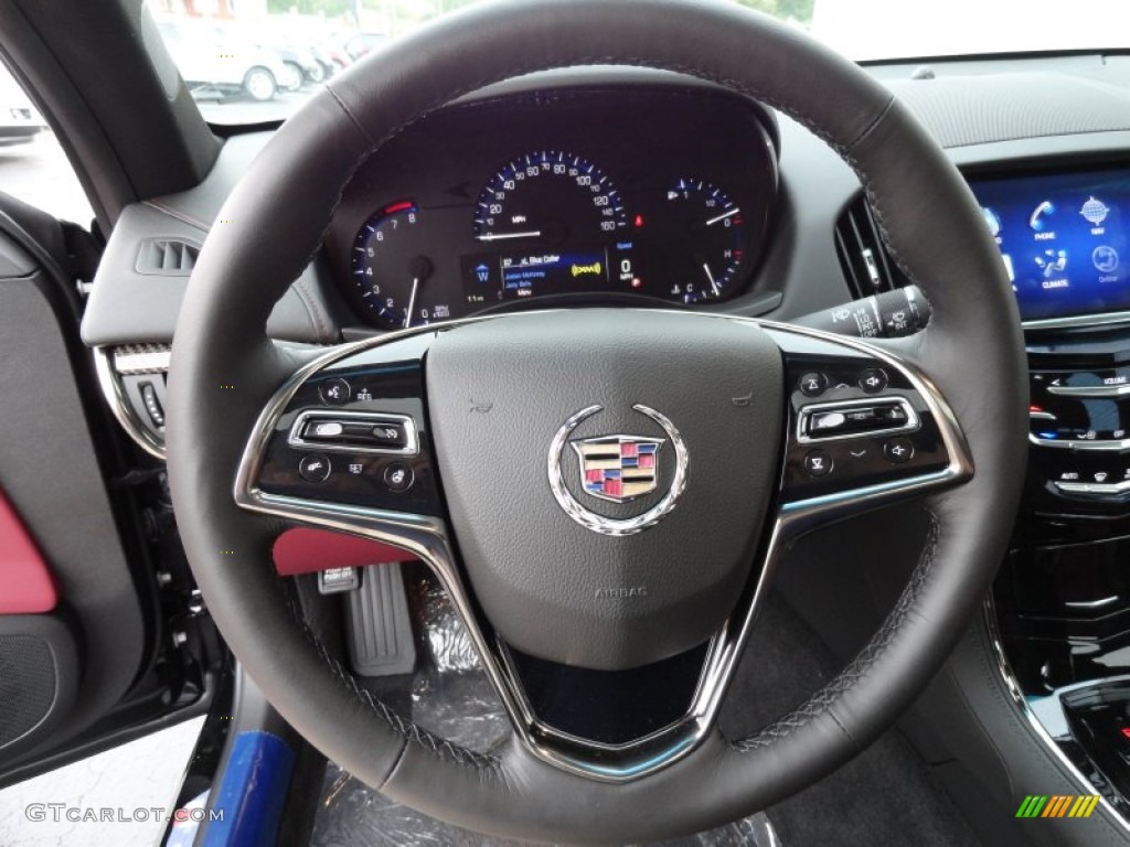 2013 Cadillac ATS 2.5L Luxury Morello Red/Jet Black Accents Steering Wheel Photo #70932847