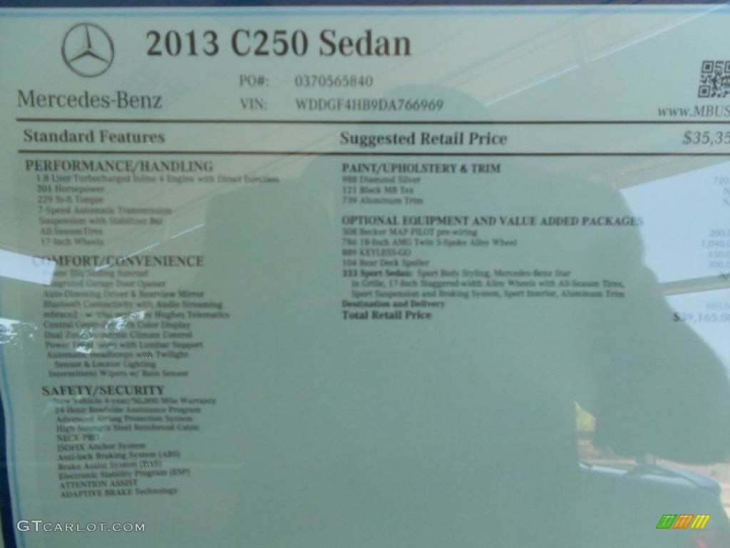 2013 C 250 Sport - Diamond Silver Metallic / Black photo #11