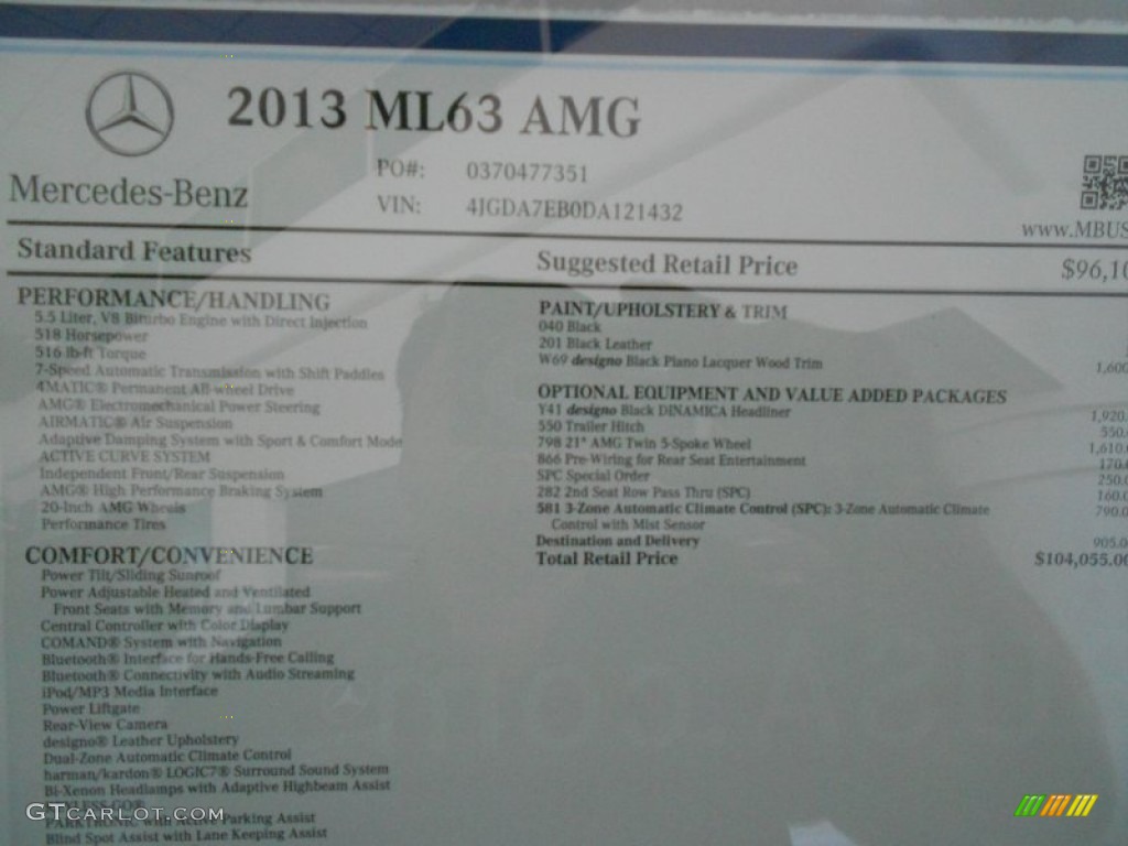 2013 Mercedes-Benz ML 63 AMG 4Matic Window Sticker Photo #70943434